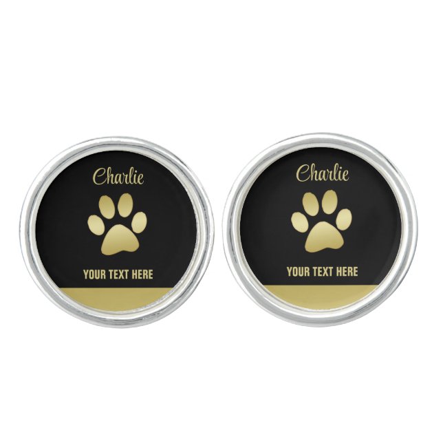  Gold Shiny Dog Paw on black background Cufflinks (Front)