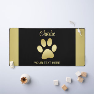 Gold Shiny Dog Paw on black background Desk Mat