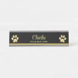  Gold Shiny Dog Paw on black background Desk Name Plate