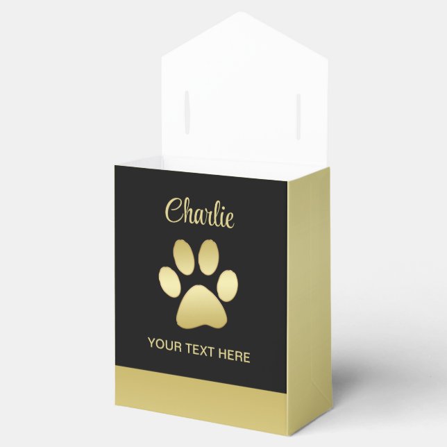  Gold Shiny Dog Paw on black background Favor Boxes (Opened)
