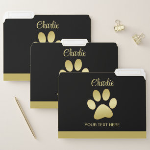 Gold Shiny Dog Paw on black background File Folder