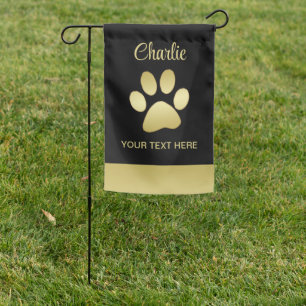  Gold Shiny Dog Paw on black background Garden Flag