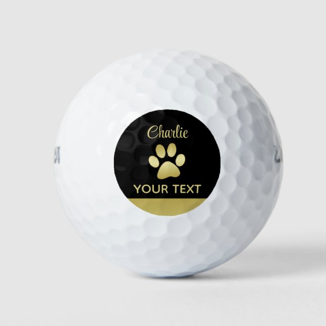  Gold Shiny Dog Paw on black background Golf Balls (Front)