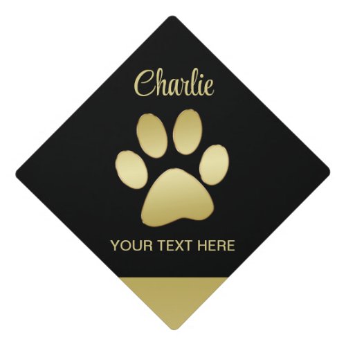  Gold Shiny Dog Paw on black background Graduation Cap Topper