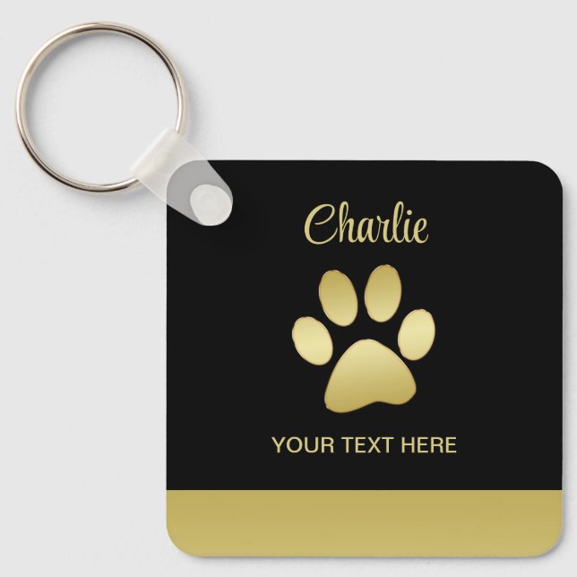  Gold Shiny Dog Paw on black background Keychain (Front)