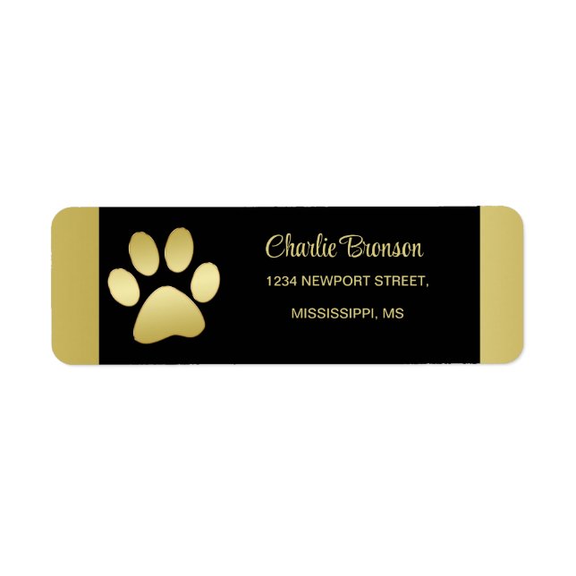  Gold Shiny Dog Paw on black background Label (Front)