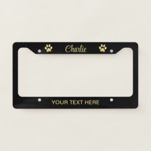 Gold Shiny Dog Paw on black background License Plate Frame