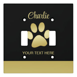 Gold Shiny Dog Paw on black background Light Switch Cover