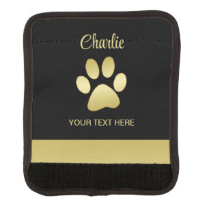  Gold Shiny Dog Paw on black background Luggage Handle Wrap