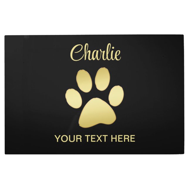 Gold Shiny Dog Paw on black background Metal Print (Front)