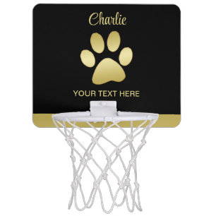 Gold Shiny Dog Paw on black background Mini Basketball Hoop