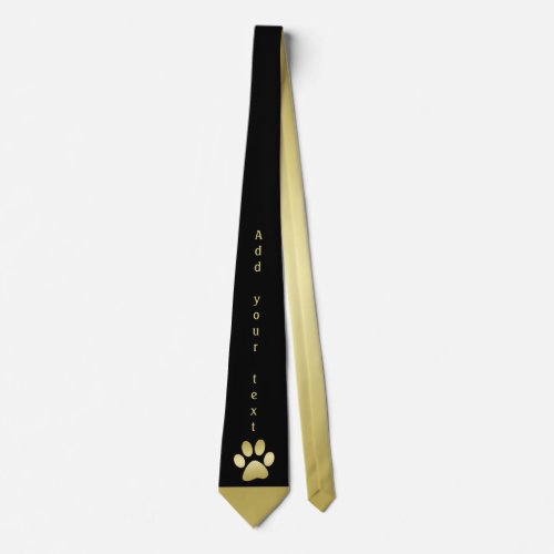  Gold Shiny Dog Paw on black background Neck Tie