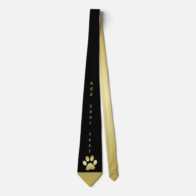  Gold Shiny Dog Paw on black background Neck Tie (Front)