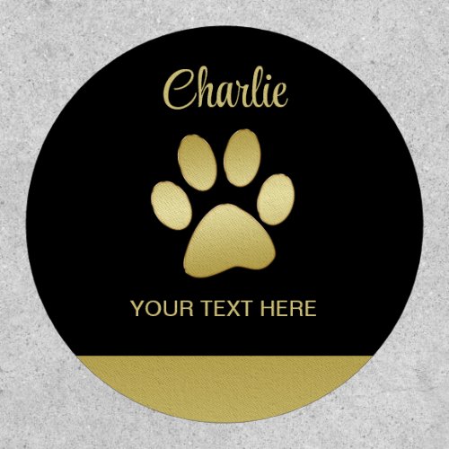  Gold Shiny Dog Paw on black background Patch