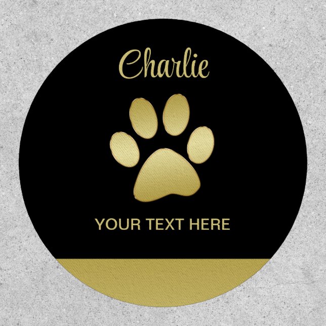  Gold Shiny Dog Paw on black background Patch (Front)