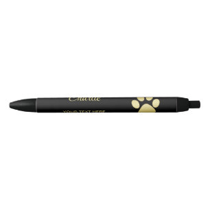 Gold Shiny Dog Paw on black background Pen