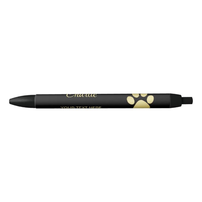  Gold Shiny Dog Paw on black background Pen (Front)