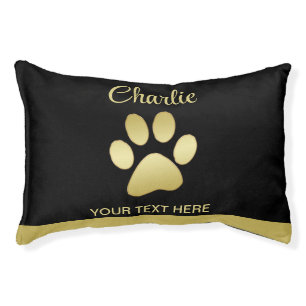 Gold Shiny Dog Paw on black background Pet Bed