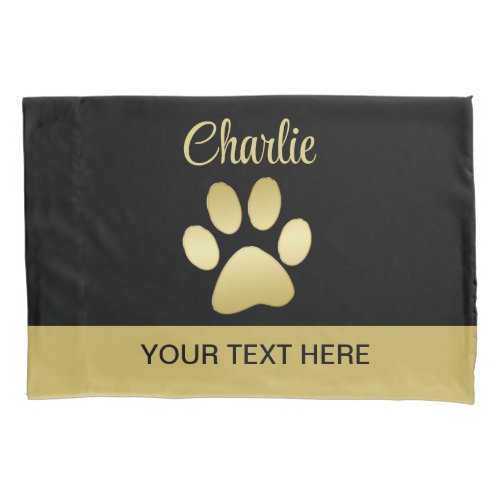  Gold Shiny Dog Paw on black background Pillow Case