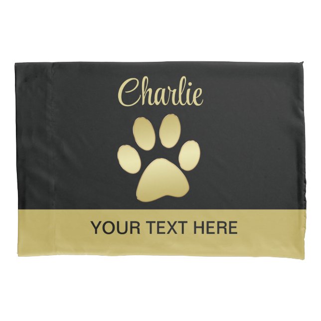  Gold Shiny Dog Paw on black background Pillow Case (Front)