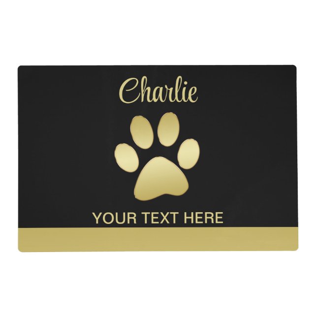  Gold Shiny Dog Paw on black background Placemat (Front)
