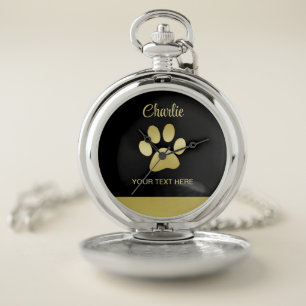 Gold Shiny Dog Paw on black background Pocket Watch