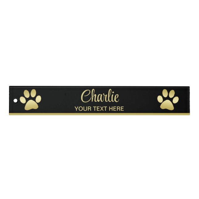  Gold Shiny Dog Paw on black background Ruler (Front)