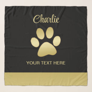  Gold Shiny Dog Paw on black background Scarf