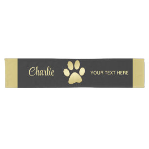 Gold Shiny Dog Paw on black background Short Table Runner