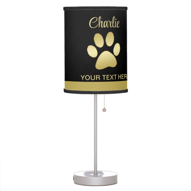  Gold Shiny Dog Paw on black background Table Lamp (Left)