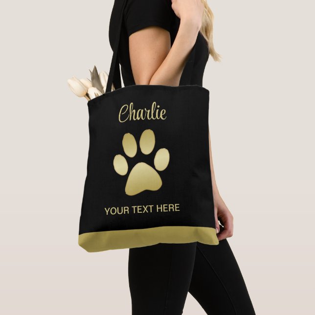  Gold Shiny Dog Paw on black background Tote Bag (Close Up)