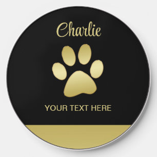  Gold Shiny Dog Paw on black background Wireless Charger