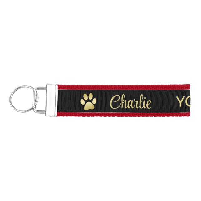  Gold Shiny Dog Paw on black background Wrist Keychain (Keys on Left)