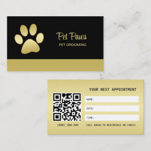  Gold Shiny Dog Paw on black Pet Grooming Service  Appointment Card