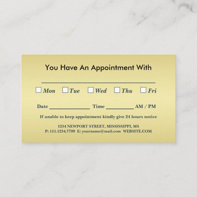  Gold Shiny Dog Paw on black Pet Grooming Service  Appointment Card (Back)