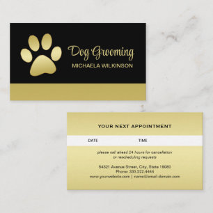 Gold Shiny Dog Paw on black Pet Grooming Service Appointment Card
