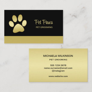  Gold Shiny Dog Paw on black Pet Grooming Service  Business Card