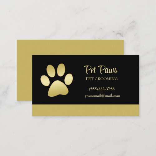  Gold Shiny Dog Paw on black Pet Grooming Service  Business Card