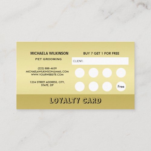  Gold Shiny Dog Paw on black Pet Grooming Service  Loyalty Card