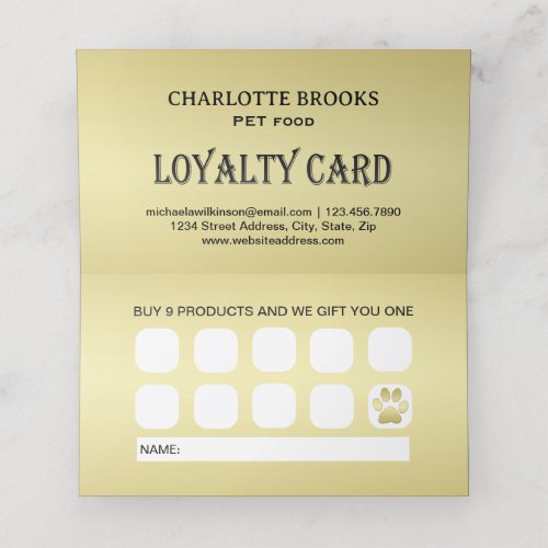  Gold Shiny Dog Paw on black Pet Grooming Service  Loyalty Card