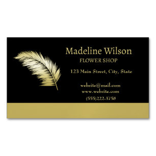 Gold Shiny Flower Palm Leaves on black Business Card Magnet