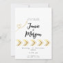Gold Shiny Heart Arrow White Wedding Invitation