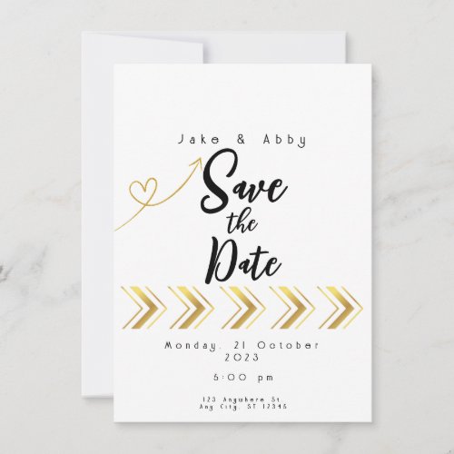 Gold Shiny Heart Arrow White Wedding Save the Date