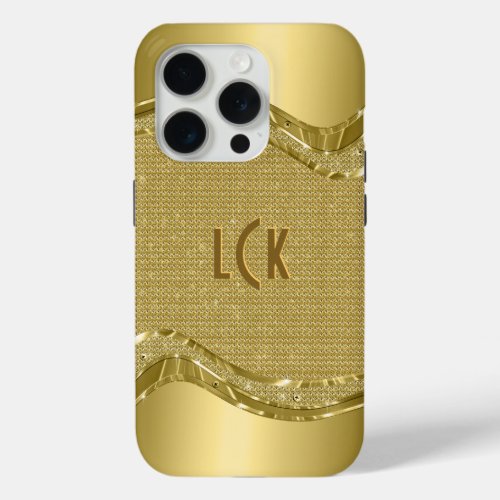 Gold Shiny Look With Faux Diamonds Pattern iPhone 15 Pro Case