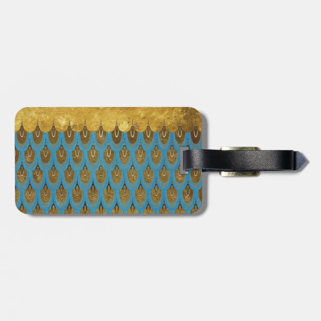 Gold Shiny Princess Mermaid Glitter Scales Luggage Tag (Back Horizontal)