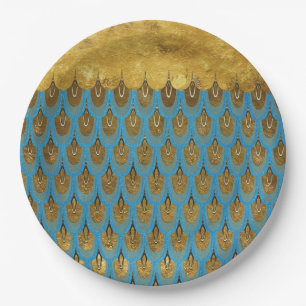 Gold Shiny Princess Mermaid Glitter Scales Paper Plates