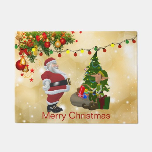 Gold Shiny Santa Claus  Elf Christmas Doormat