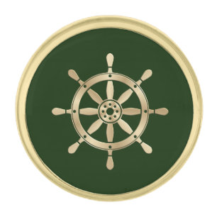 Gold Ship Wheel Gold Finish Lapel Pin