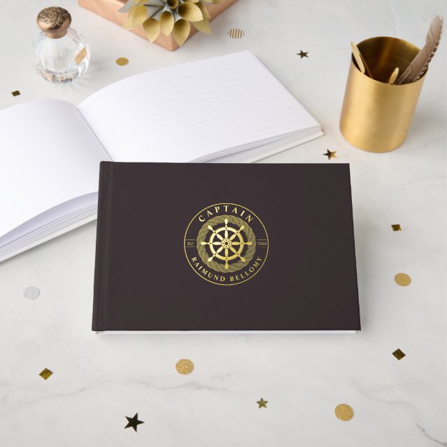Gold Ship Wheel Helm Foil Guest Book (Front Open)