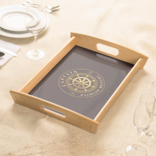 Gold Ship Wheel Helm Serving Tray